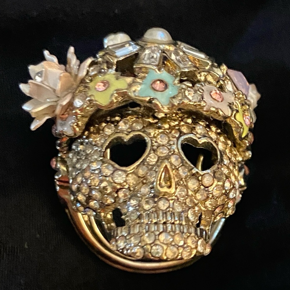Betsey Johnson Multicolor Crystal Skull Ring.
